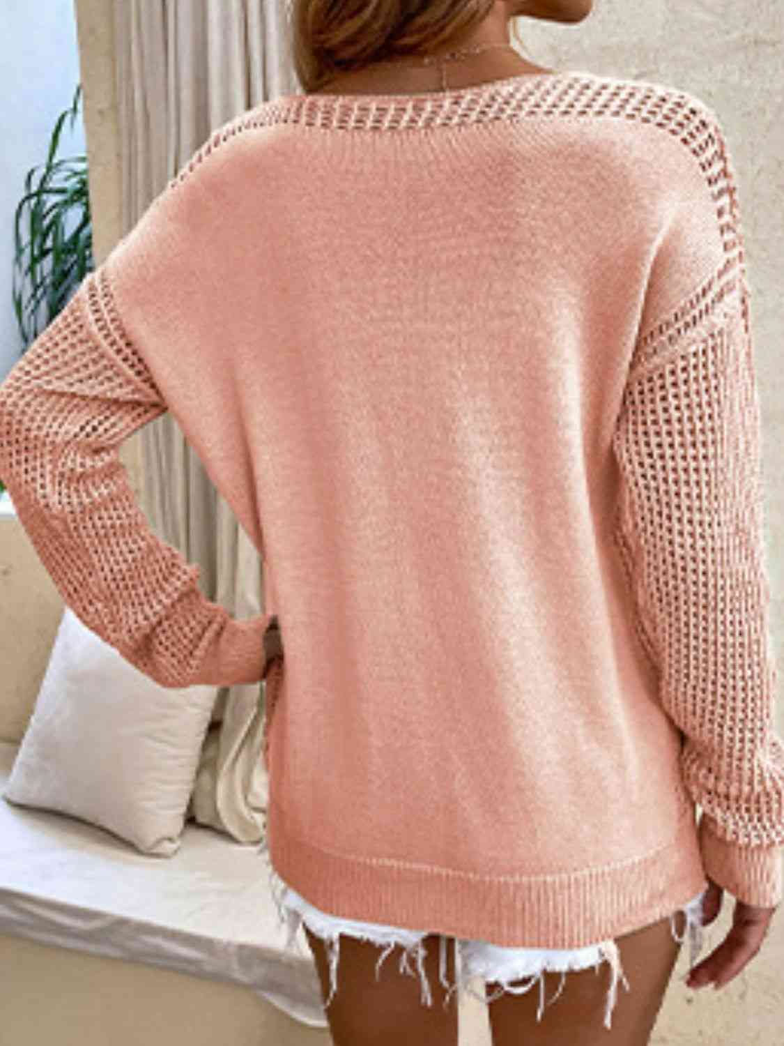 Openwork V-Neck Sweater