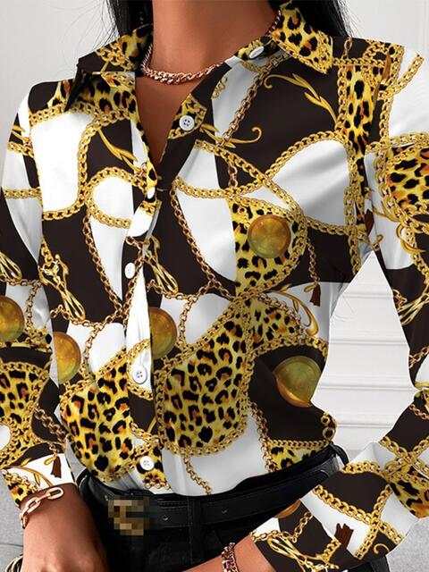 Printed Collared Neck Long Sleeve Shirt