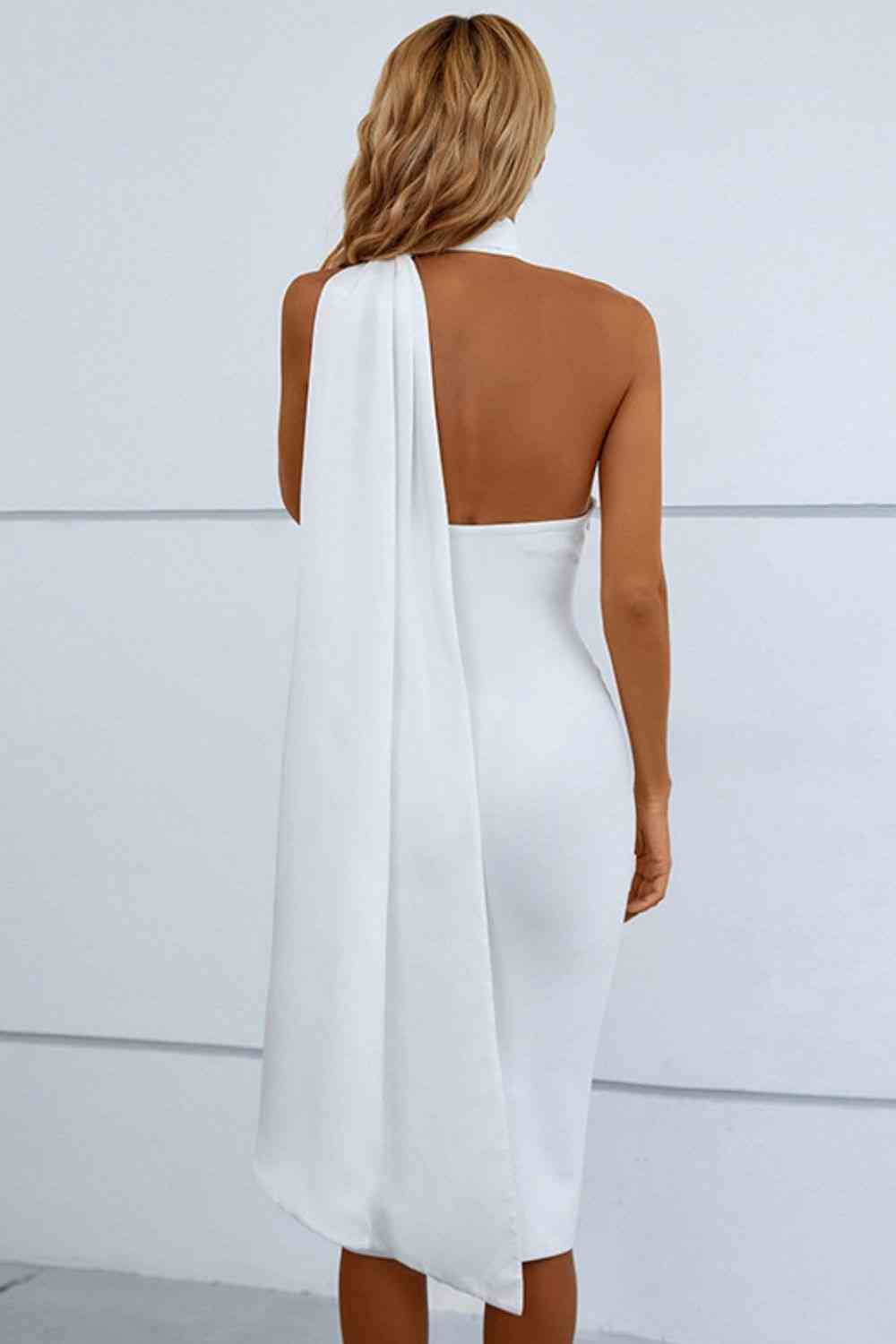 Cascading Detail Halter Neck Bodycon Dress